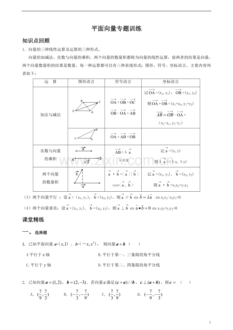 平面向量专项训练(含答案).doc_第1页