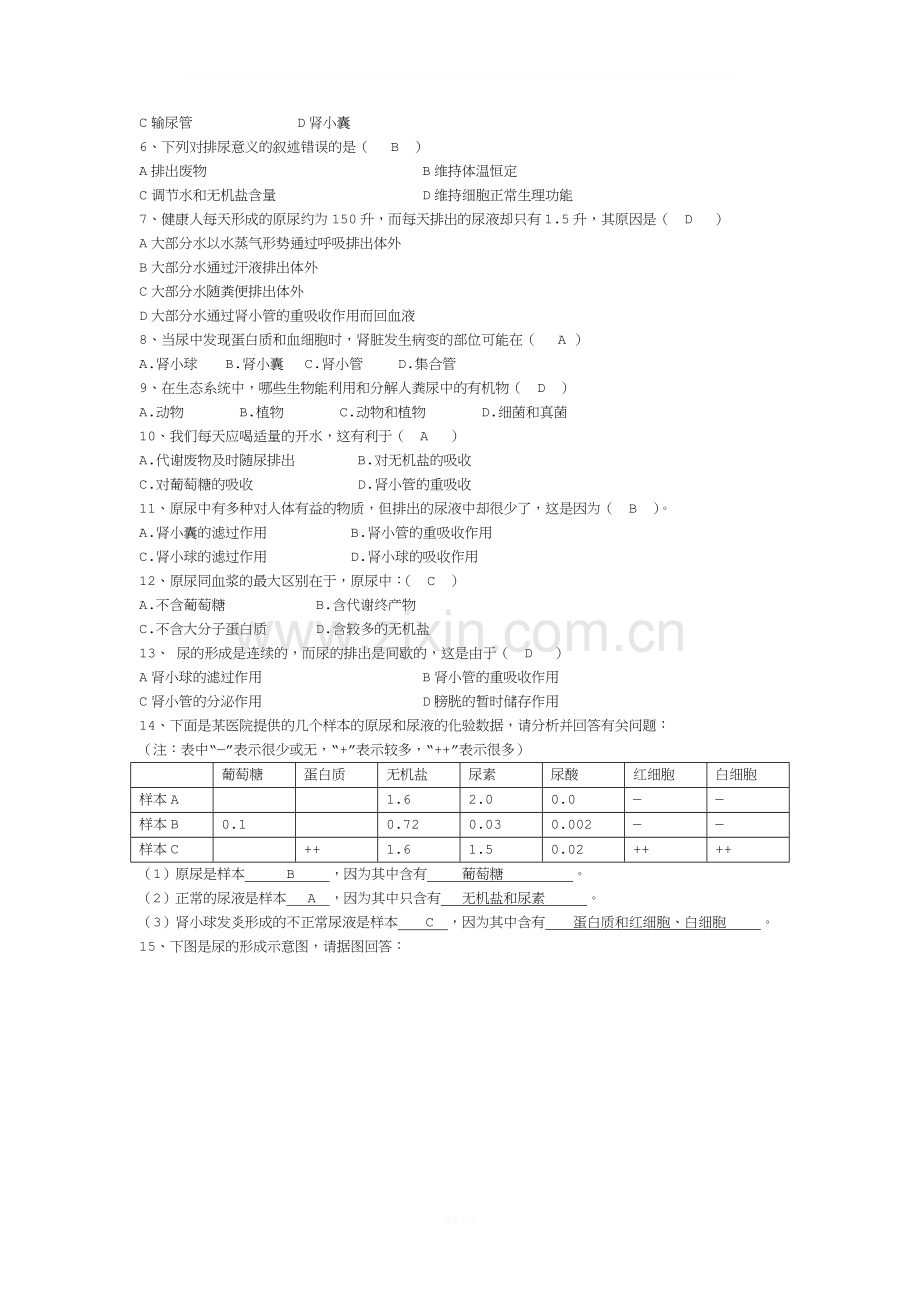 七年级生物人体内废物的排出练习题.doc_第2页