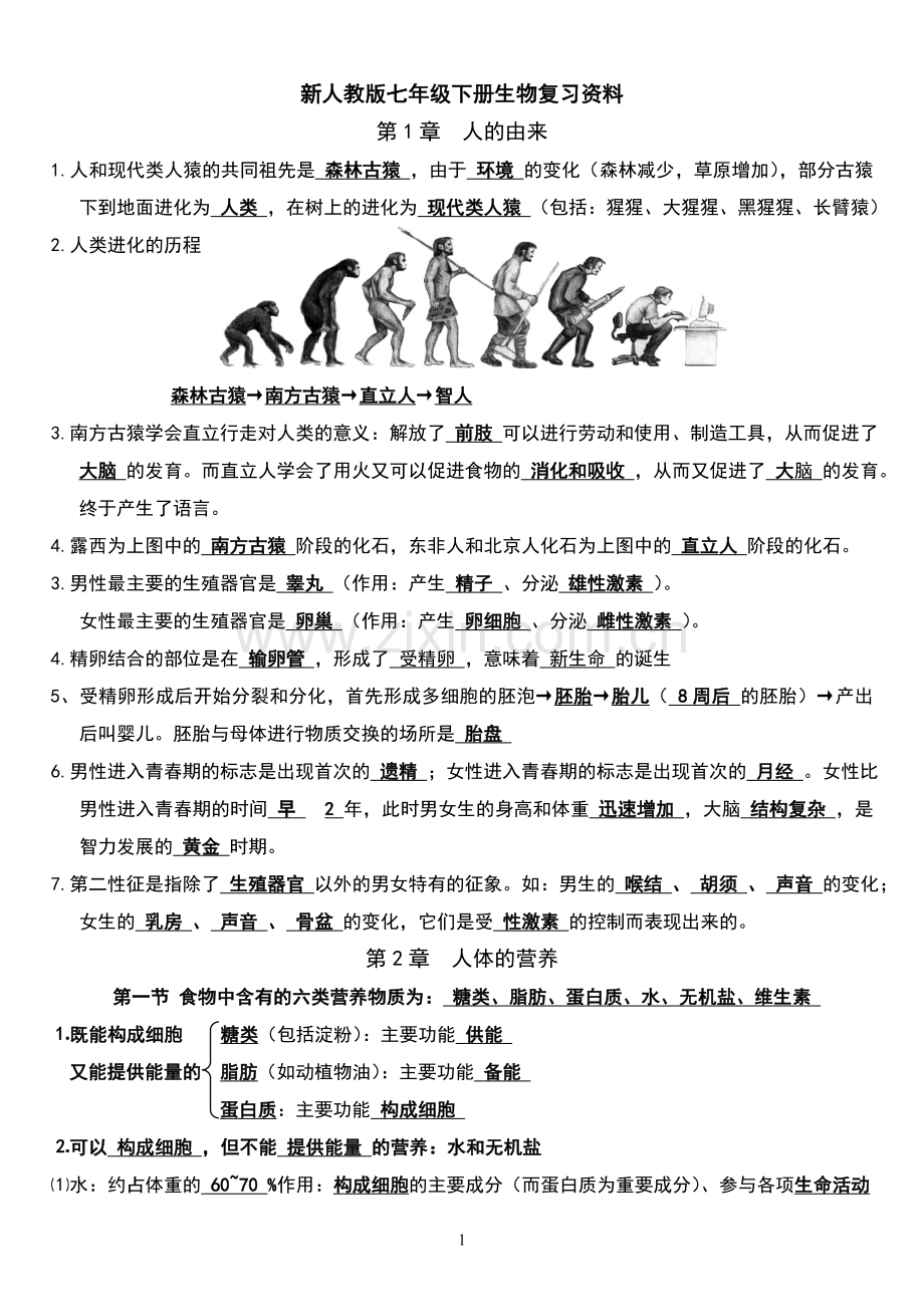 新人教版七年级下册生物复习资料.doc_第1页