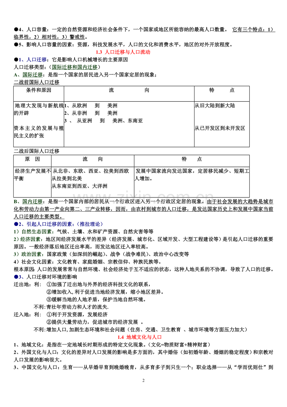 地理必修二第一章人口与环境知识点.doc_第2页