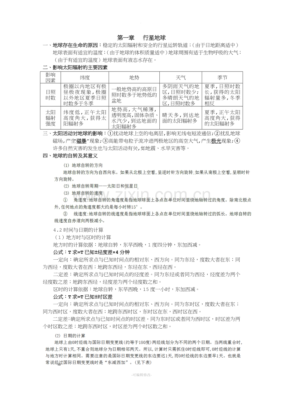 高中地理必修一提纲(广东版).doc_第1页