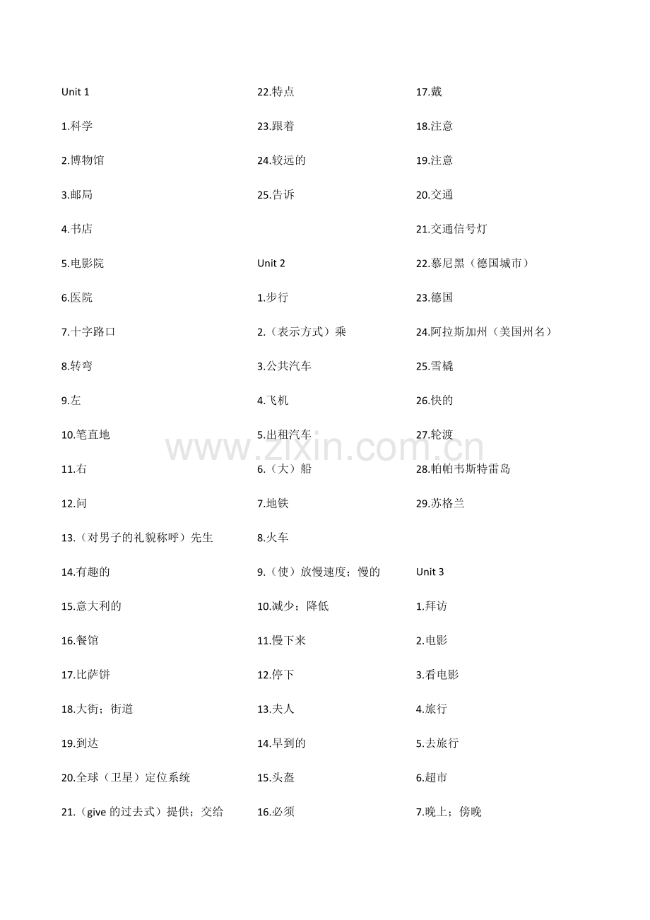 PEP人教版小学英语六年级上册单词表汉语默写版.doc_第1页