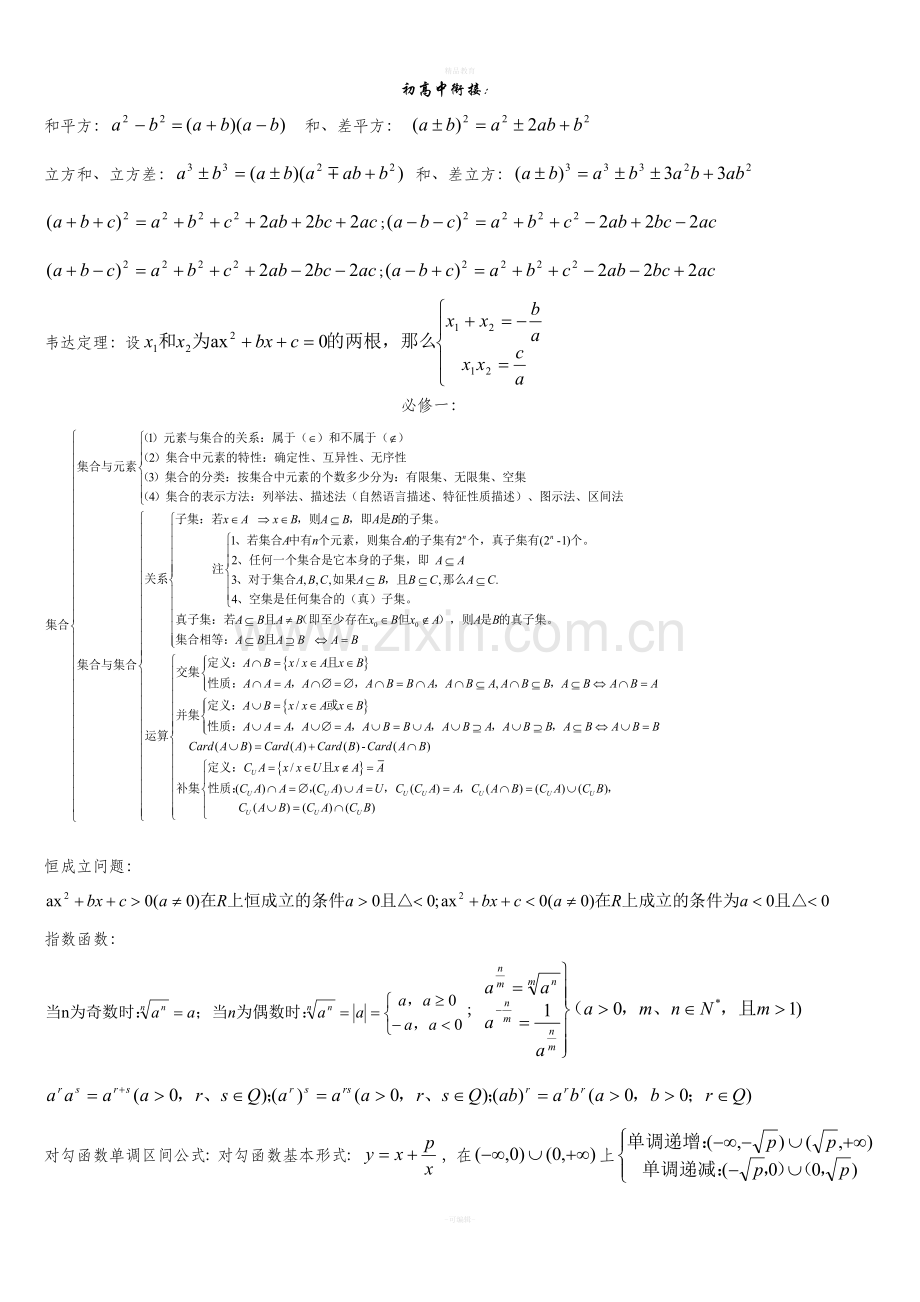 人教版高一数学必修一至必修四公式.doc_第1页