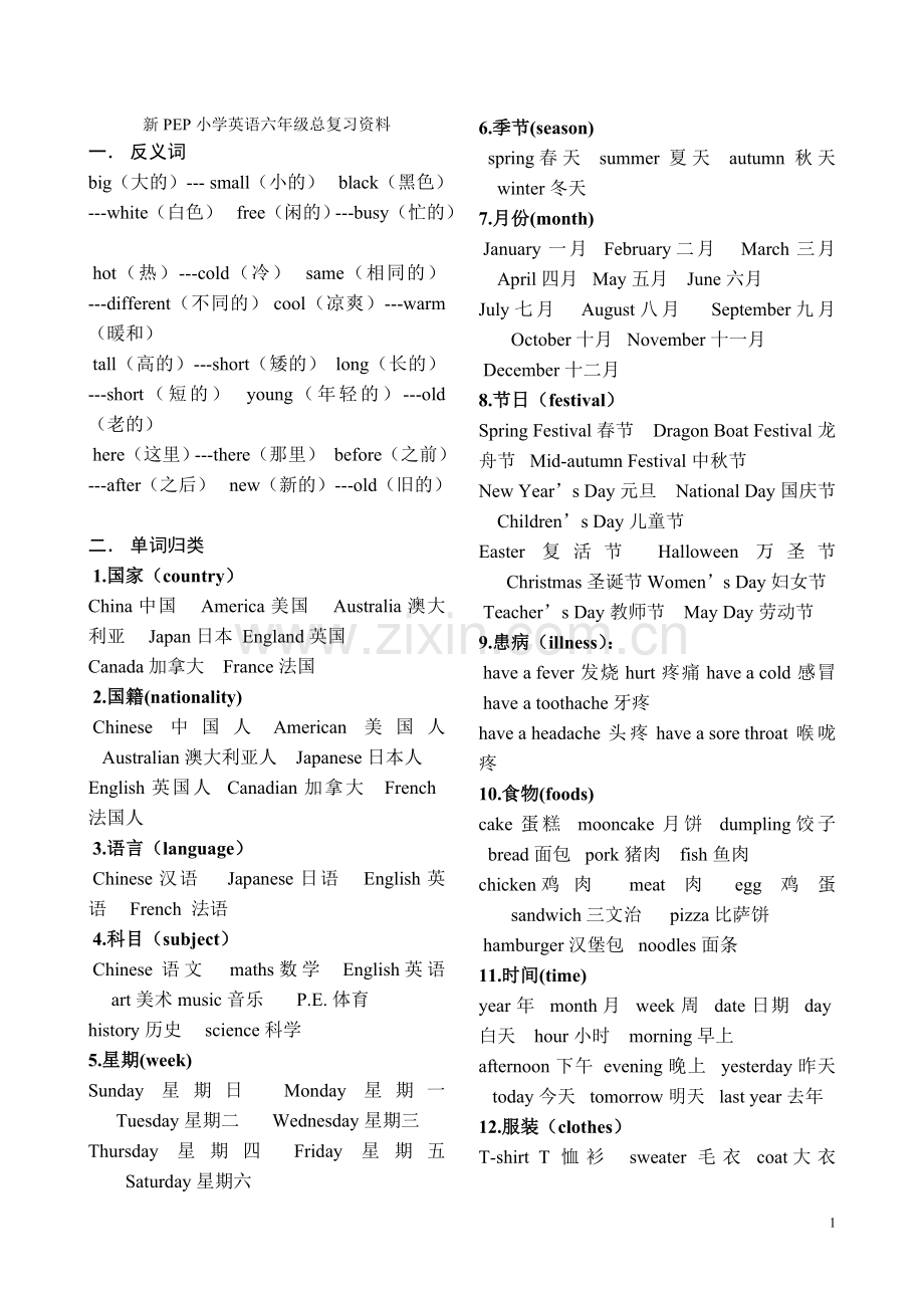 -新PEP小学英语六年级总复习资料.doc_第1页