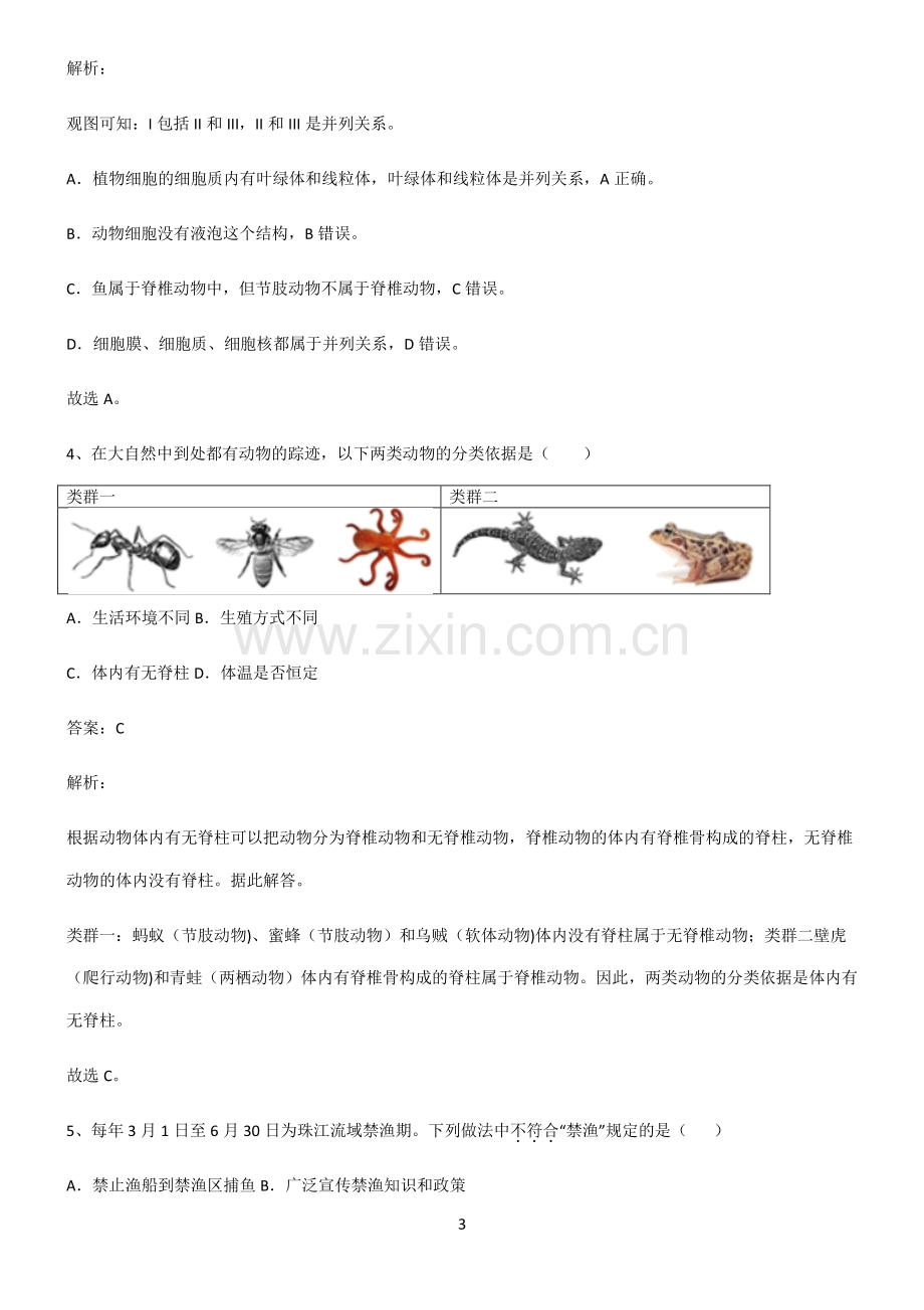 人教版2022年初中生物生物的多样性及其保护知识点总结.pdf_第3页