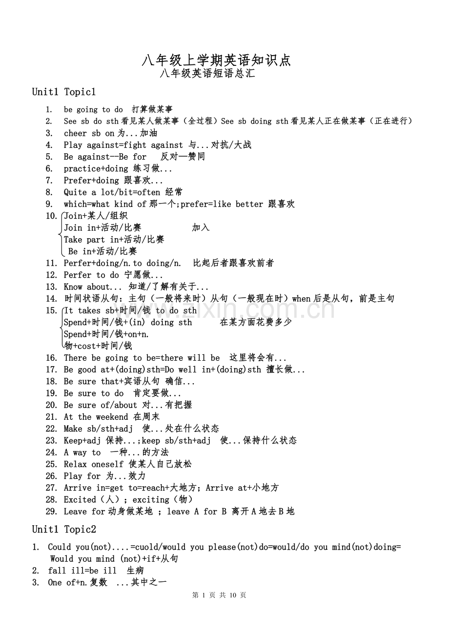 仁爱版八年级上册英语知识点汇总原版.doc_第1页