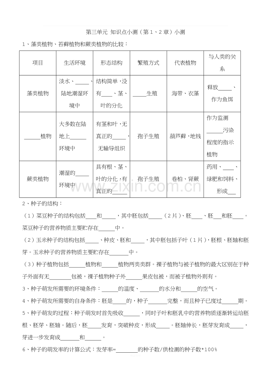 七年级生物第三单元知识点.docx_第1页