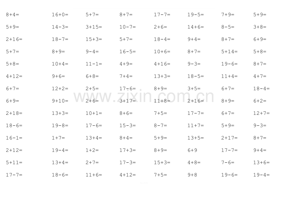 人教版小学一年级上册数学20以内口算试题[全套].doc_第2页