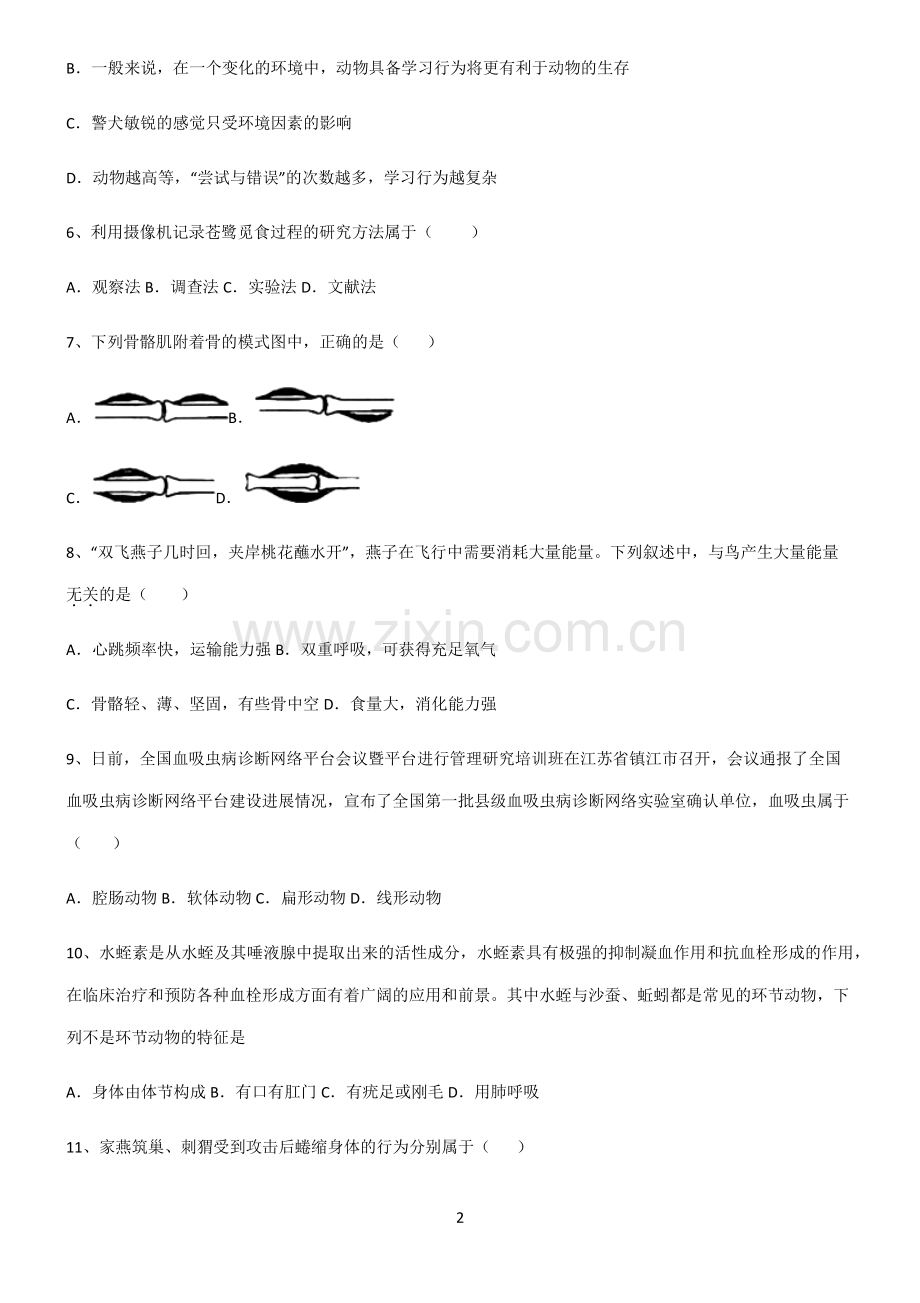 (文末附答案)2022届初中生物生物圈中的其他生物知识汇总大全.pdf_第2页