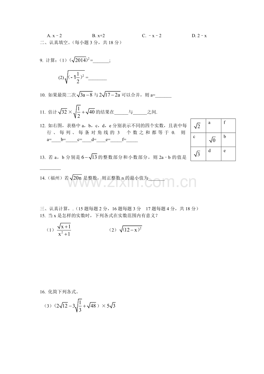 初二数学下册第一章—二次根式题(人教版).doc_第2页