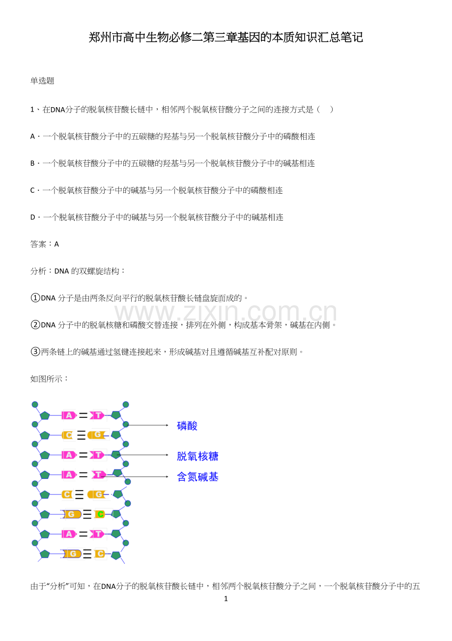 郑州市高中生物必修二第三章基因的本质知识汇总笔记.docx_第1页