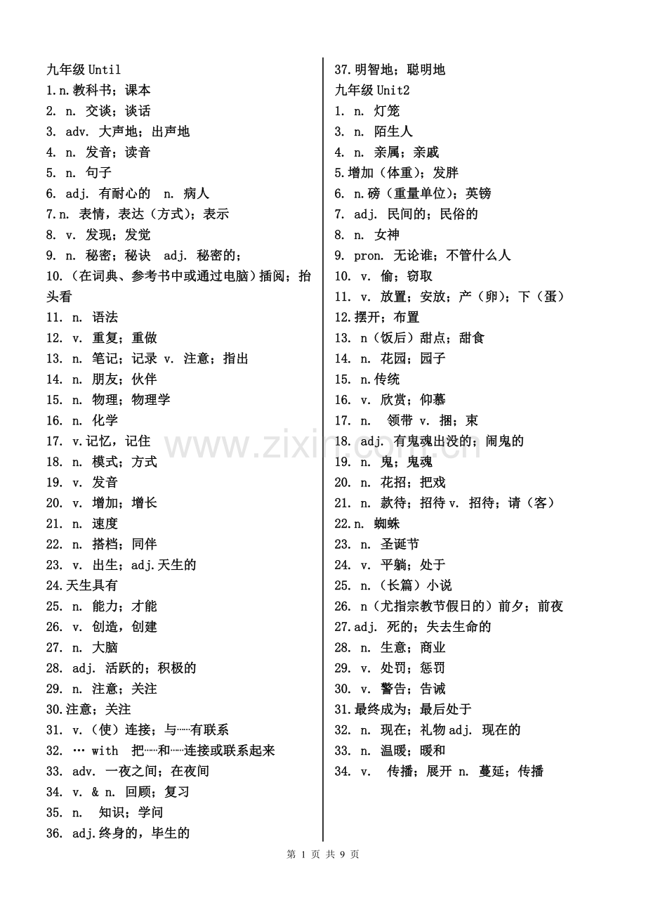 部编人教版九年级英语单词默写卷.doc_第1页