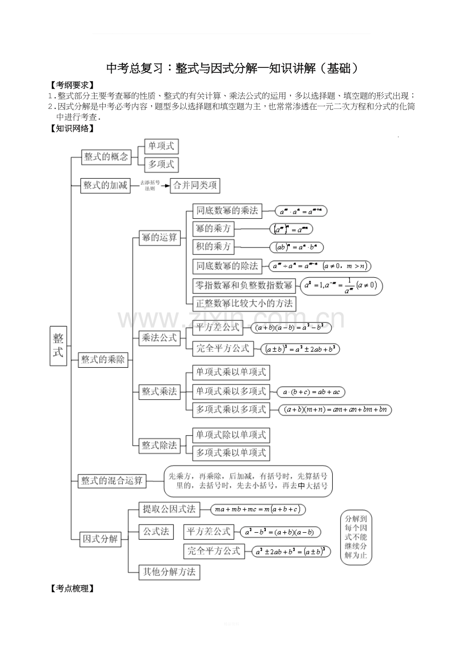 中考总复习：整式与因式分解--知识讲解(基础).doc_第1页