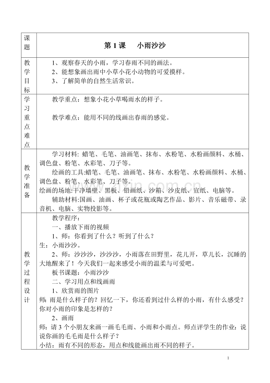 湘江版一年级美术下册教学设计及教学反思.doc_第1页