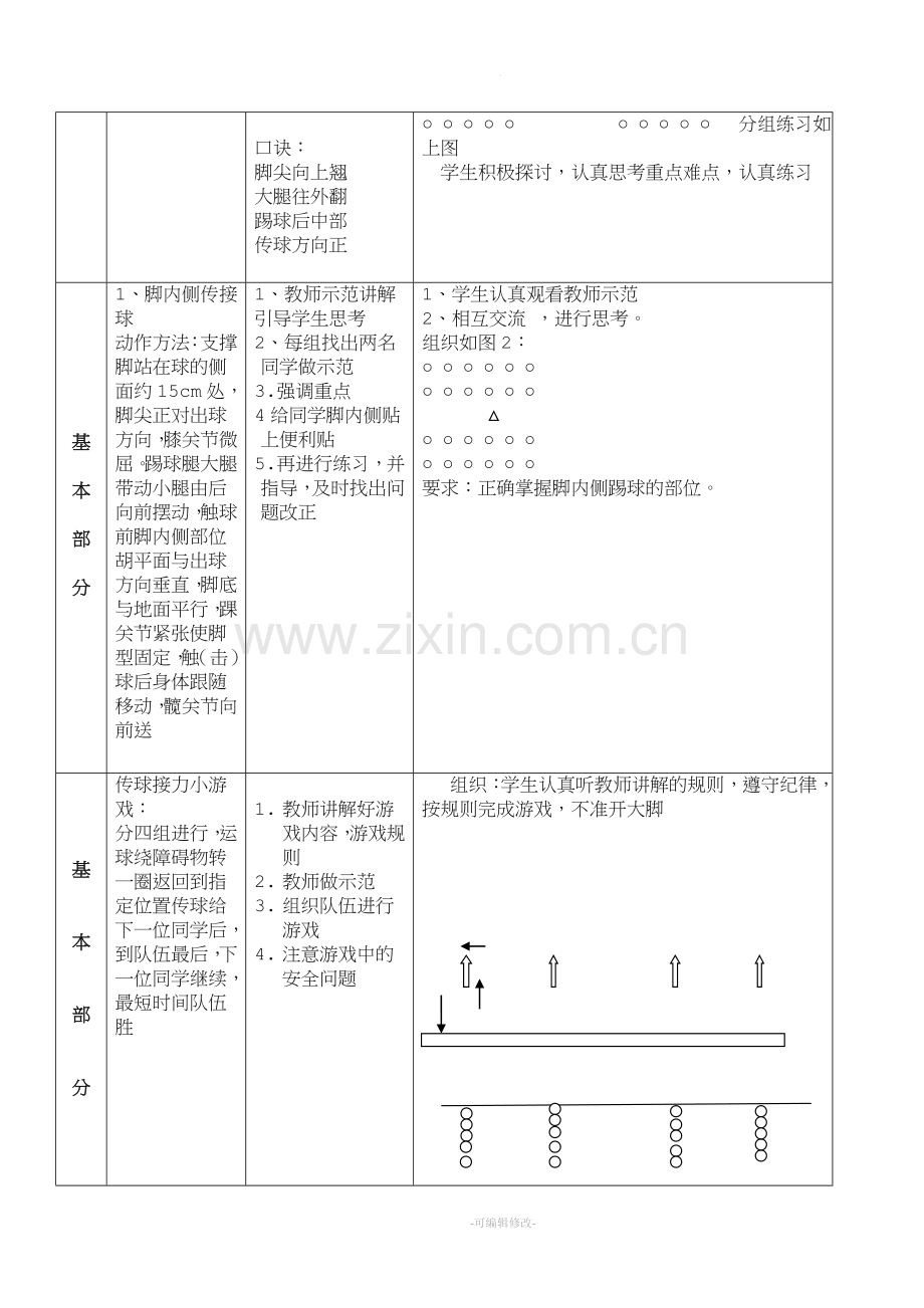 小学体育足球-脚内侧传接球教案.doc_第2页