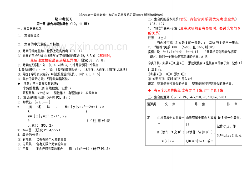 高一数学必修1知识点总结及练习题.pdf_第2页