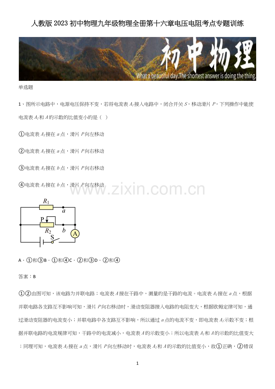 人教版2023初中物理九年级物理全册第十六章电压电阻考点专题训练.docx_第1页