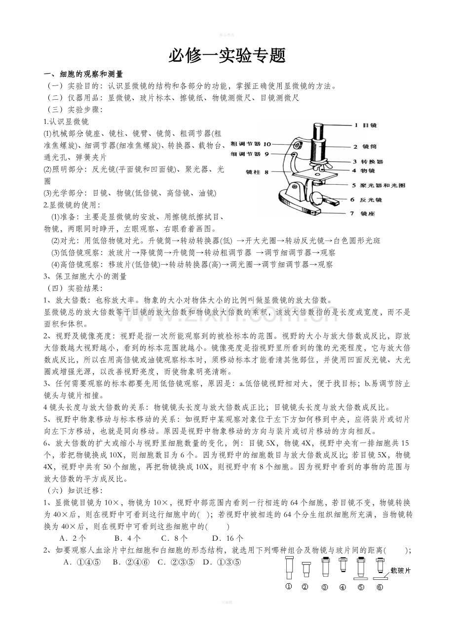 人教版高中生物必修一实验专题.doc_第1页