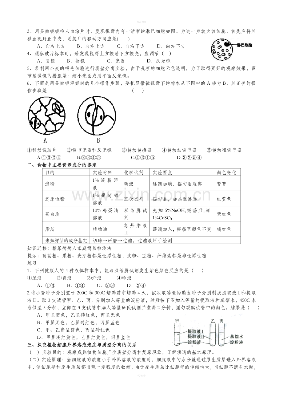 人教版高中生物必修一实验专题.doc_第2页