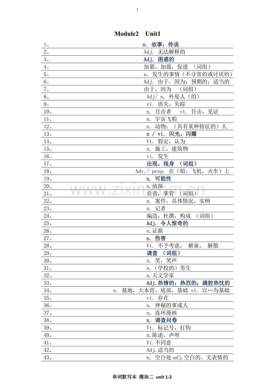 牛津高中英语模块二词汇表中英互转默写版.doc_第1页