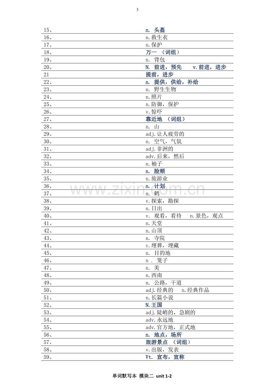 牛津高中英语模块二词汇表中英互转默写版.doc_第3页