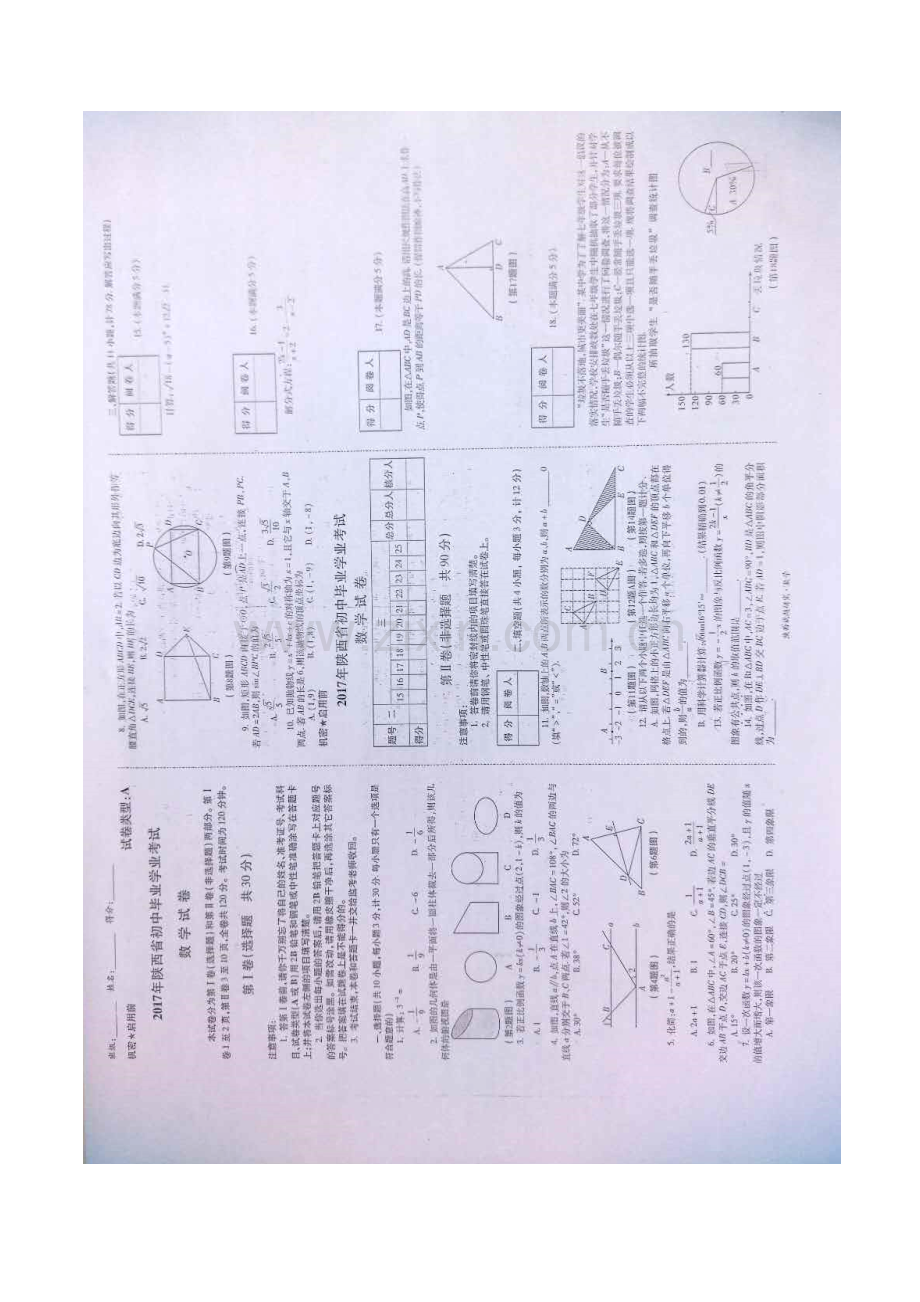 2017年陕西中考数学副题及答案.doc_第1页