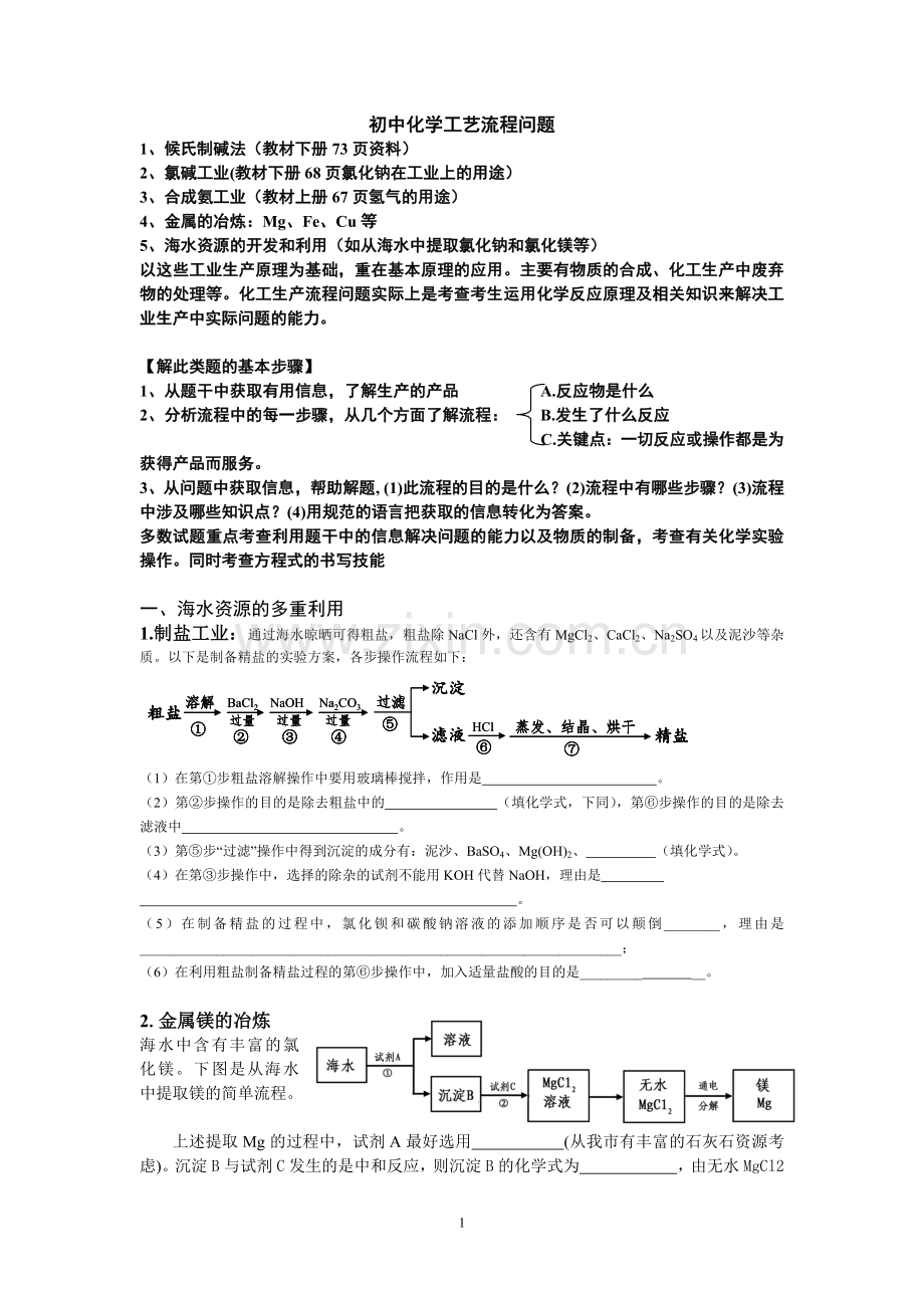 初中化学工艺流程.doc_第1页