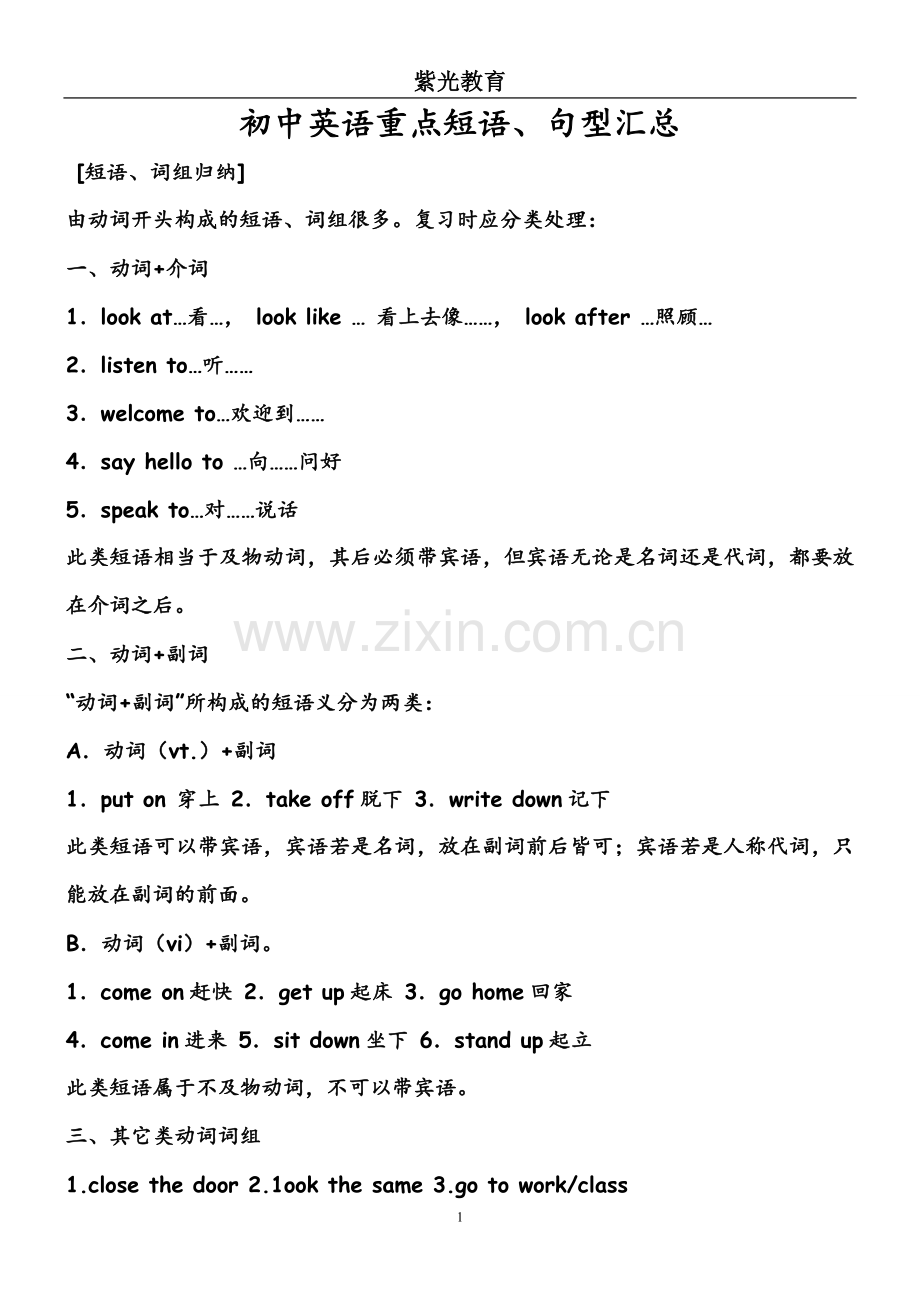 初中英语重点句型、短语(中考必背).doc_第1页