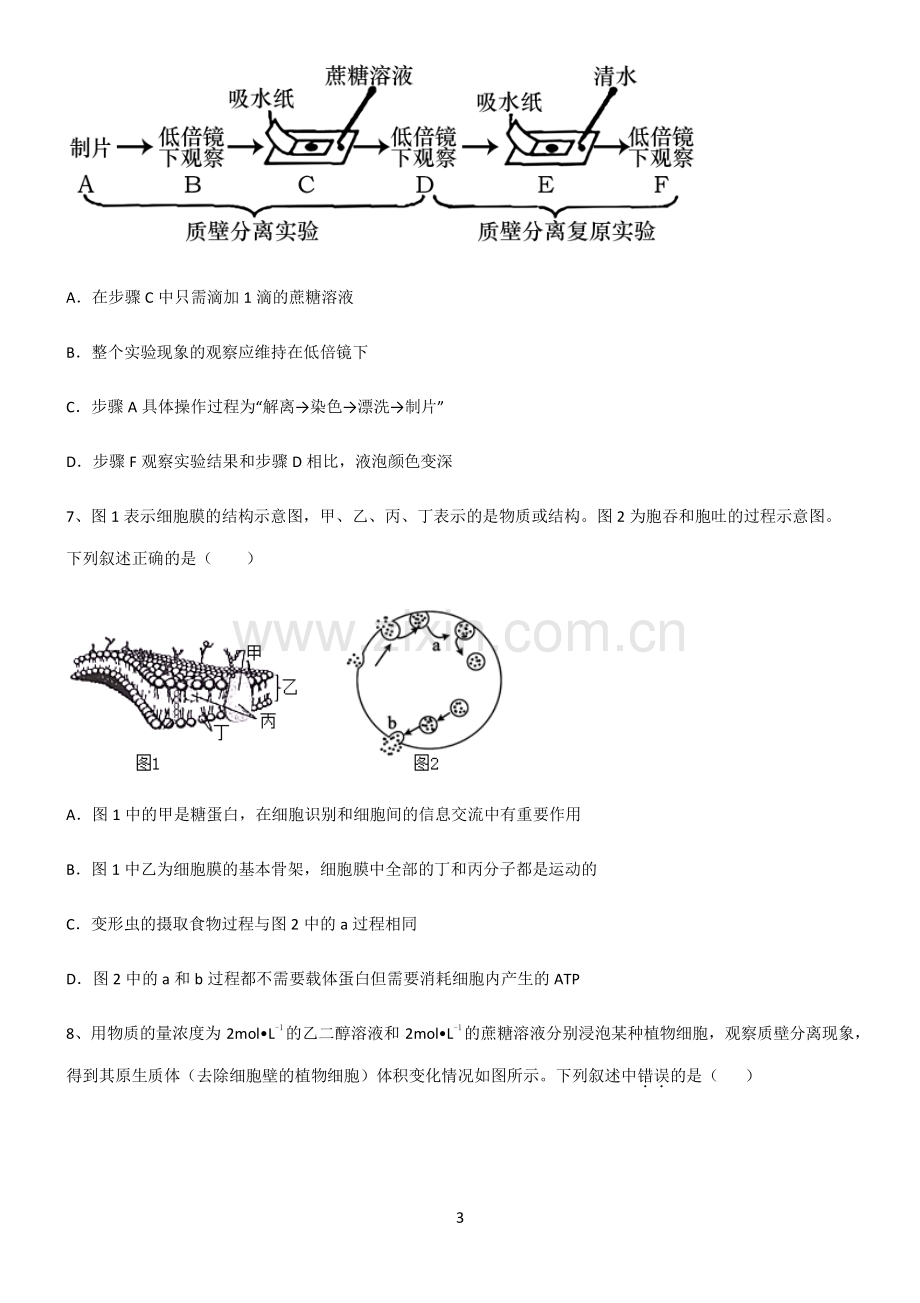 (文末附答案)2022届高中生物第四章细胞的物质输入和输出基础知识点归纳总结.pdf_第3页