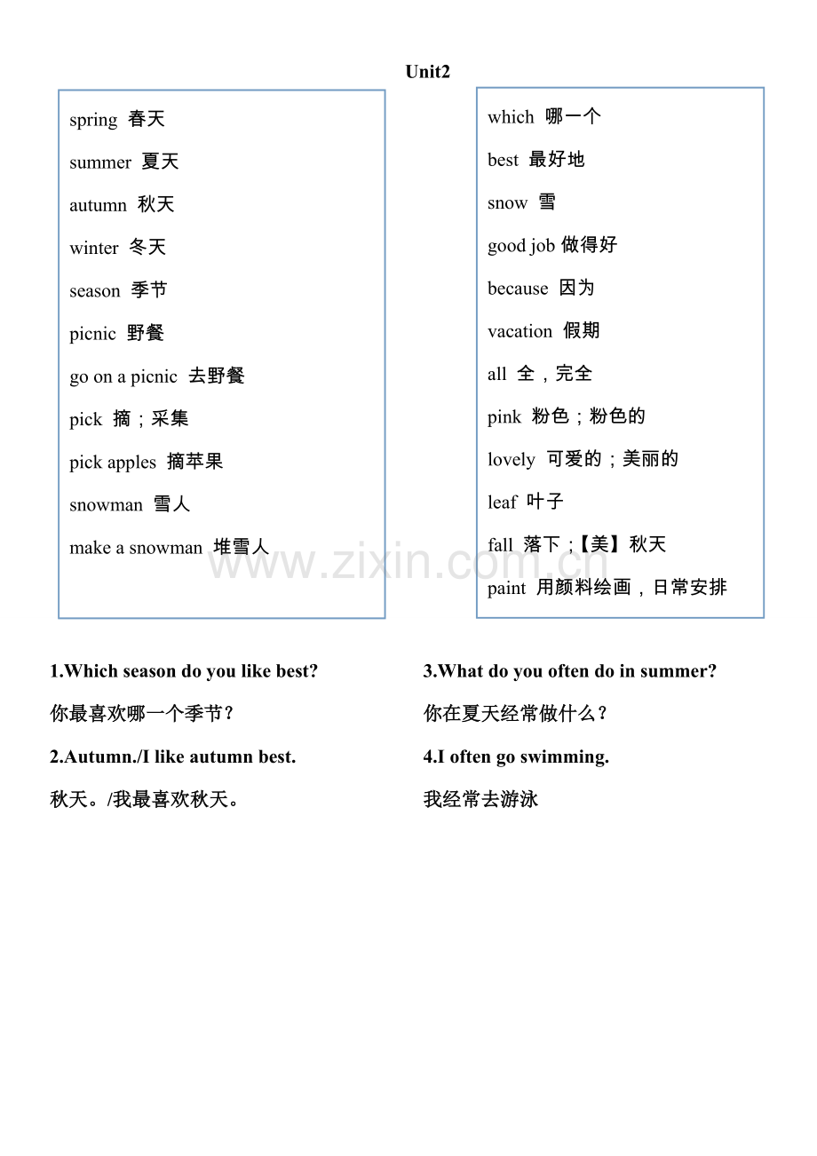 小学人教版五年级英语下册单词及常用句型.doc_第2页