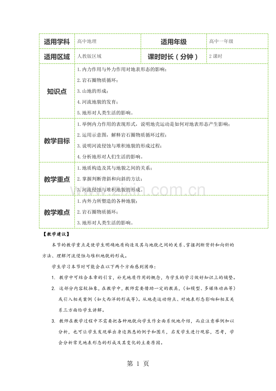 地表形态的塑造教案.doc_第1页