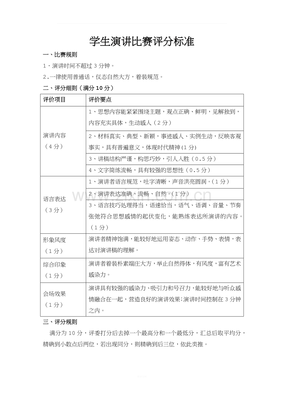 小学生演讲比赛评分标准.docx_第1页