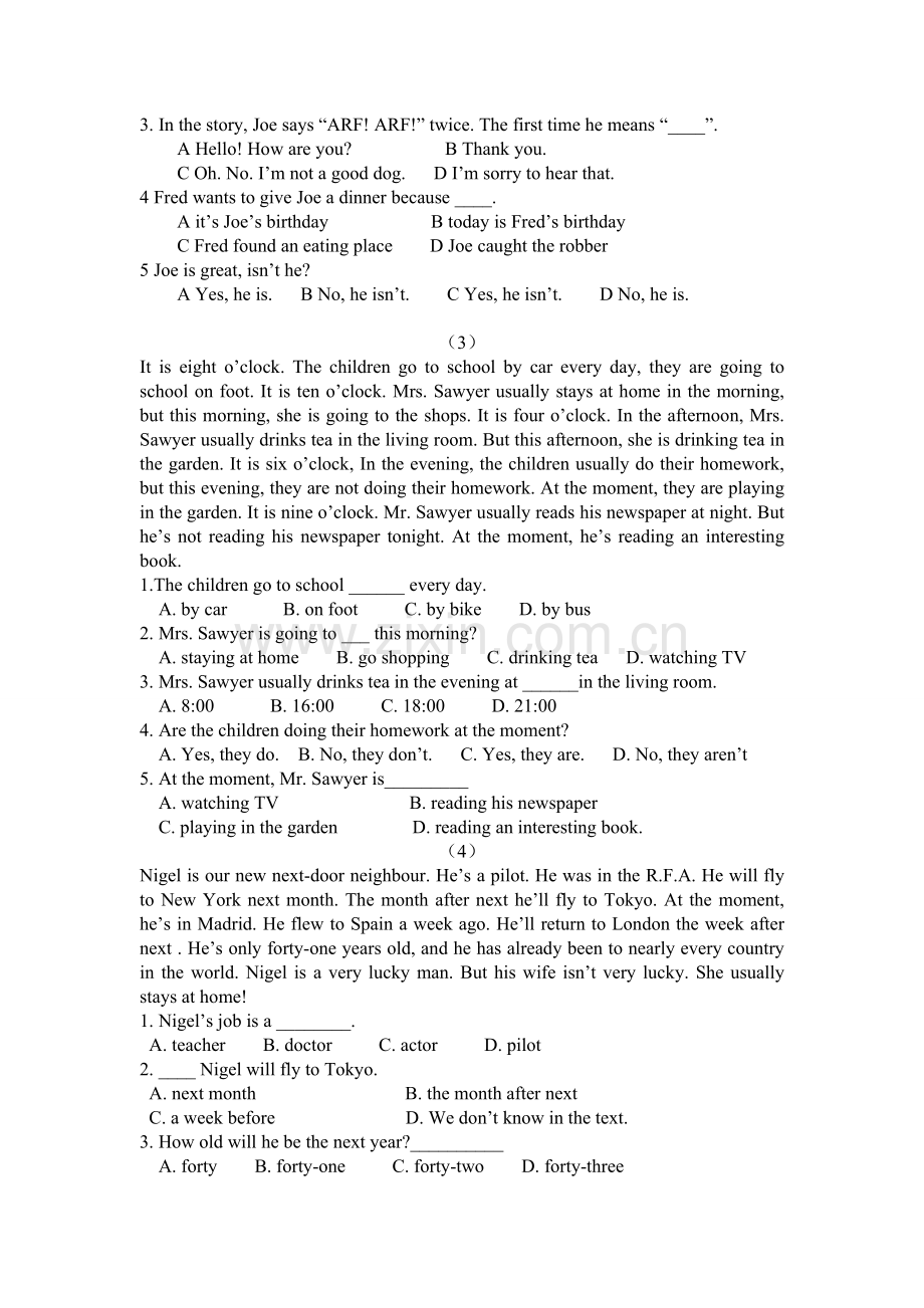 初一英语阅读理解练习20篇(附答案).doc_第2页