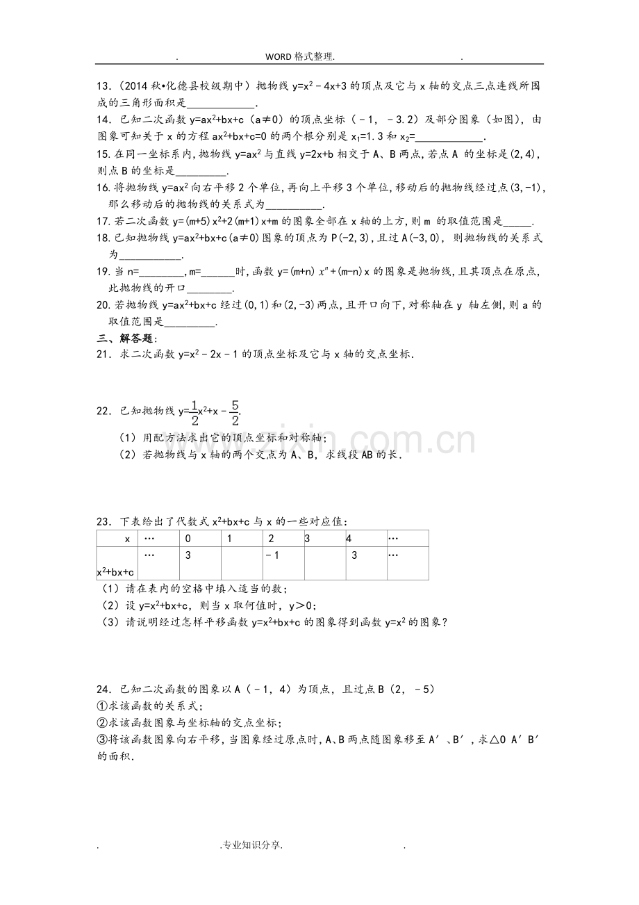 人版初中数学二次函数练习试题两套.doc_第2页