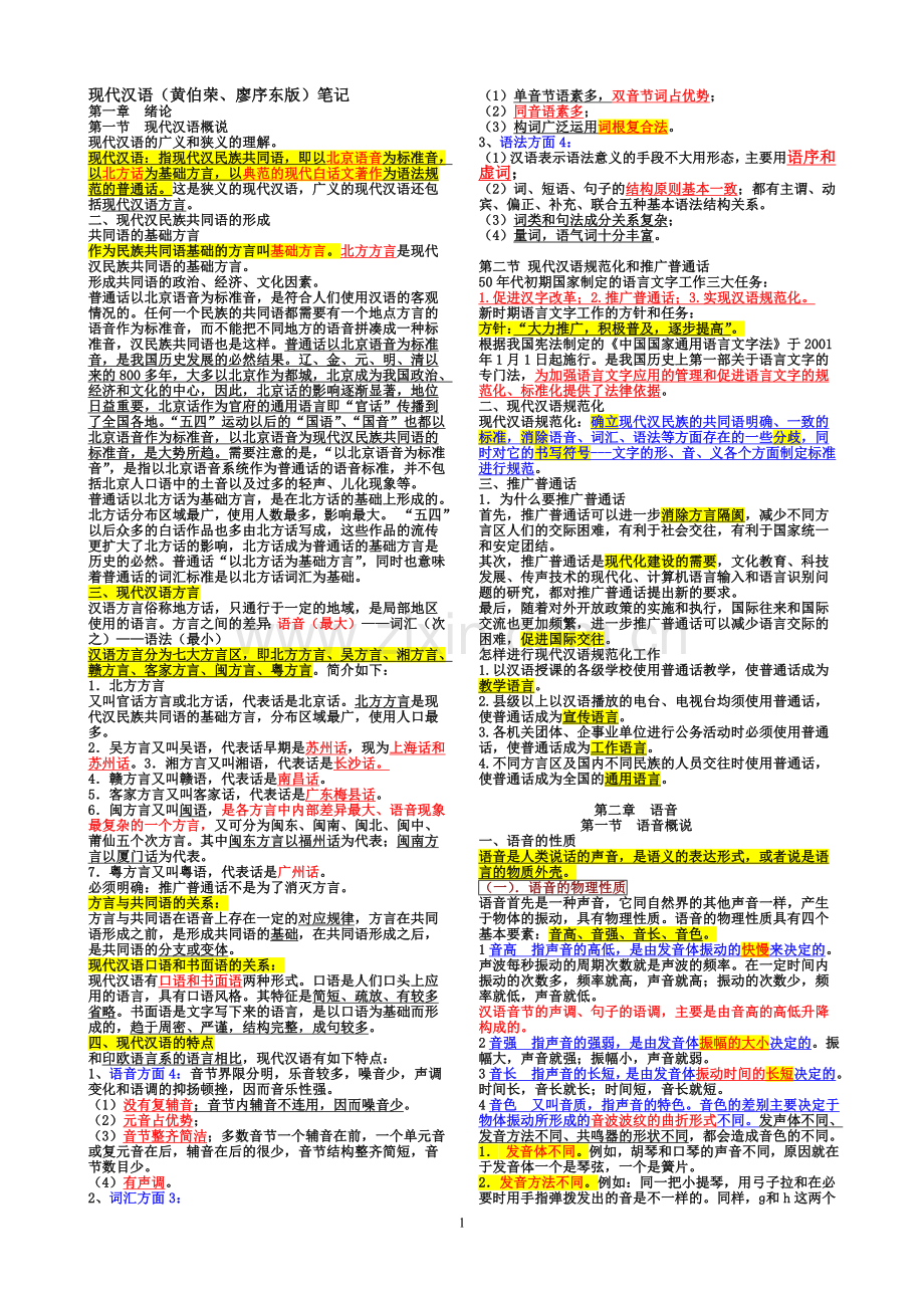 考研现代汉语笔记重要.doc_第1页