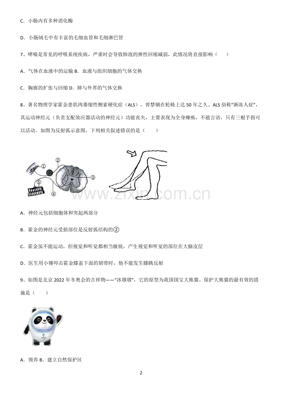 (文末附答案)人教版2022年中考生物知识集锦.pdf_第2页