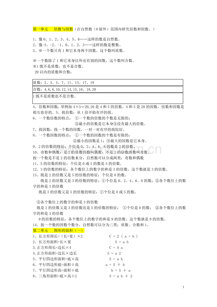 -北师大版五年级上册数学期末复习资料.doc_第1页