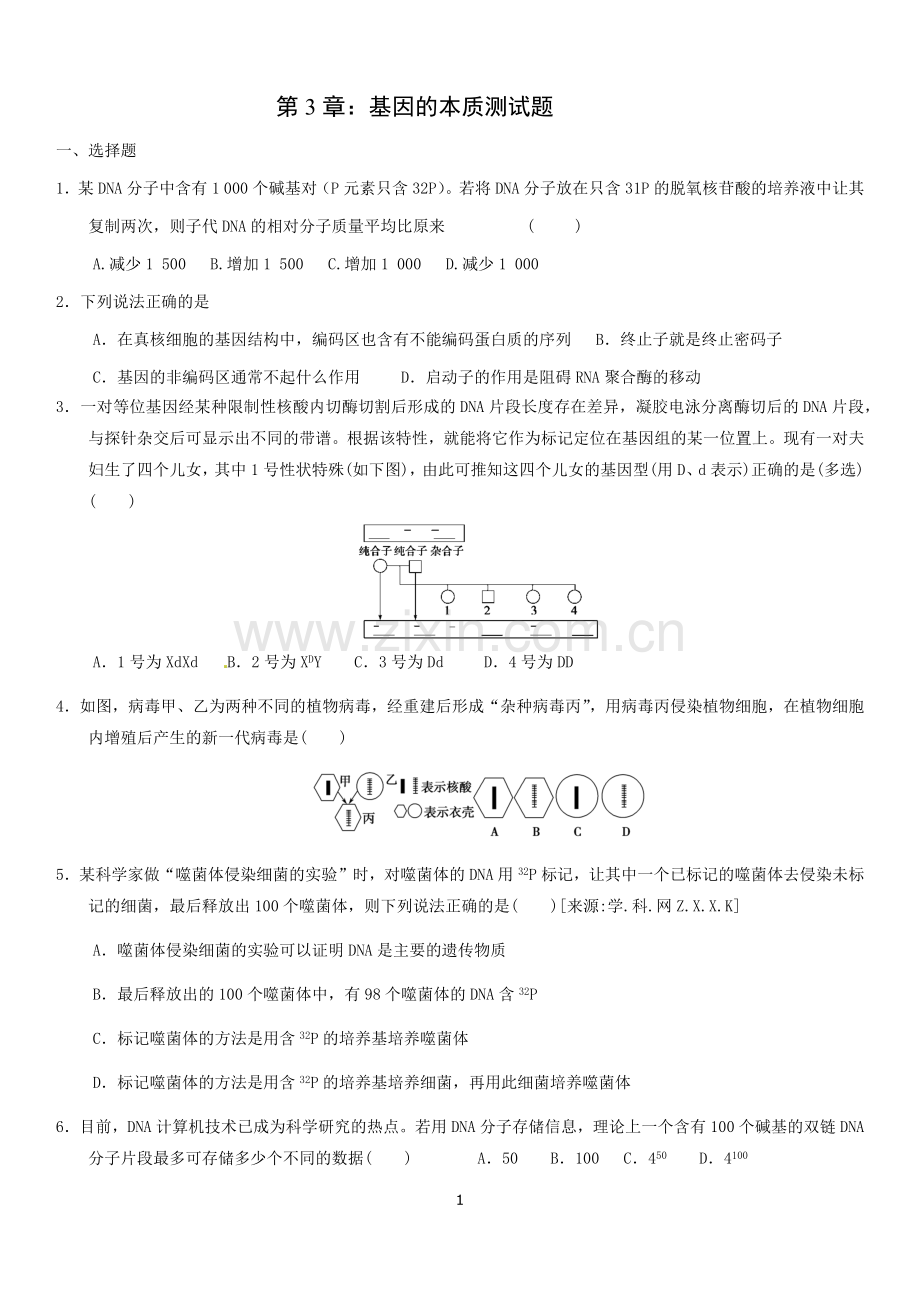 高中生物必修二第三章测试题.doc_第1页