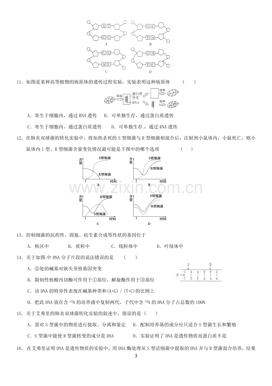 高中生物必修二第三章测试题.doc_第3页