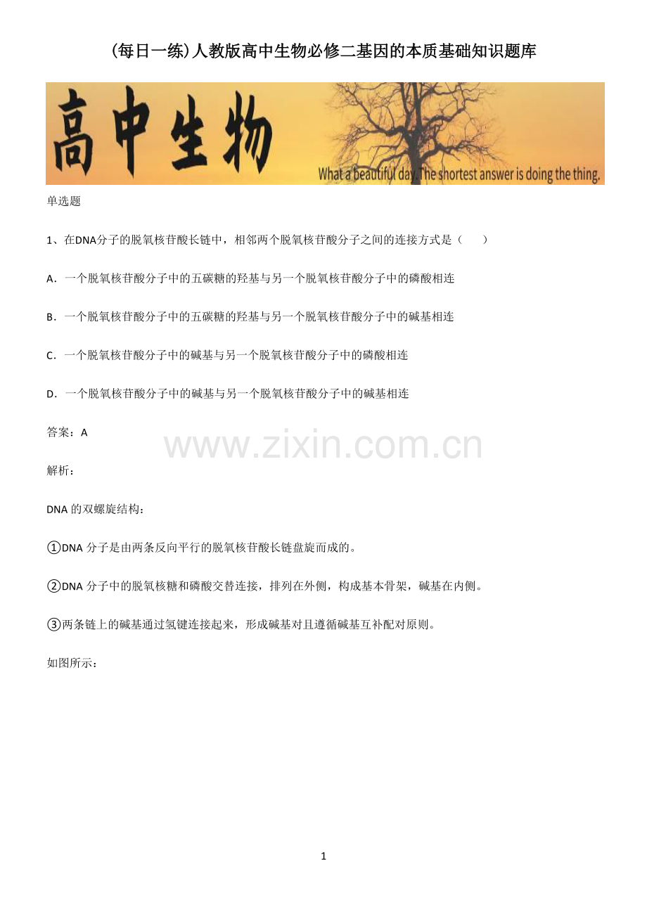 人教版高中生物必修二基因的本质基础知识题库.pdf_第1页