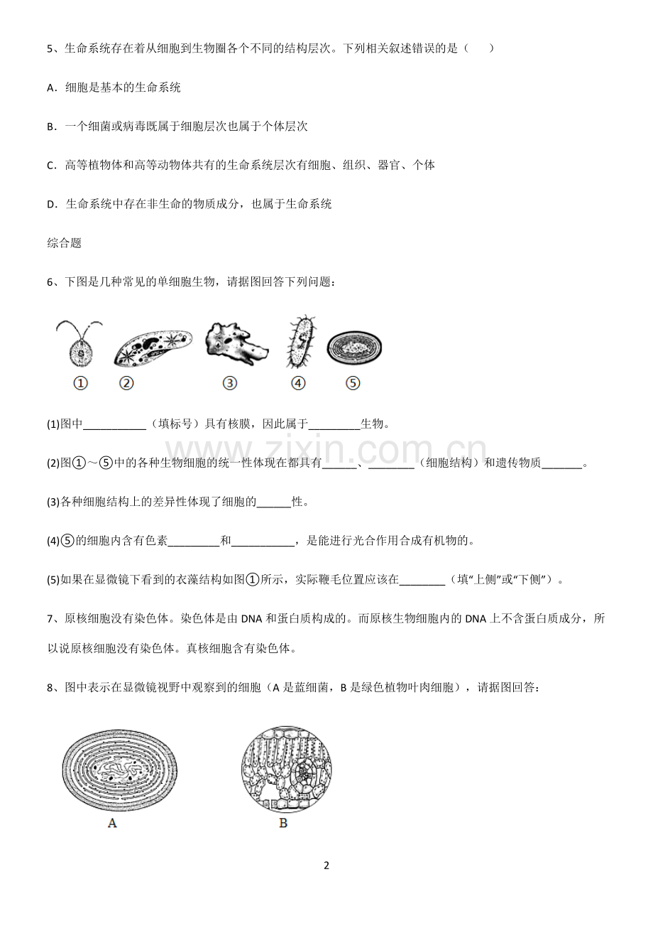 (文末附答案)2022届高中生物第一章走进细胞经典知识题库.pdf_第2页