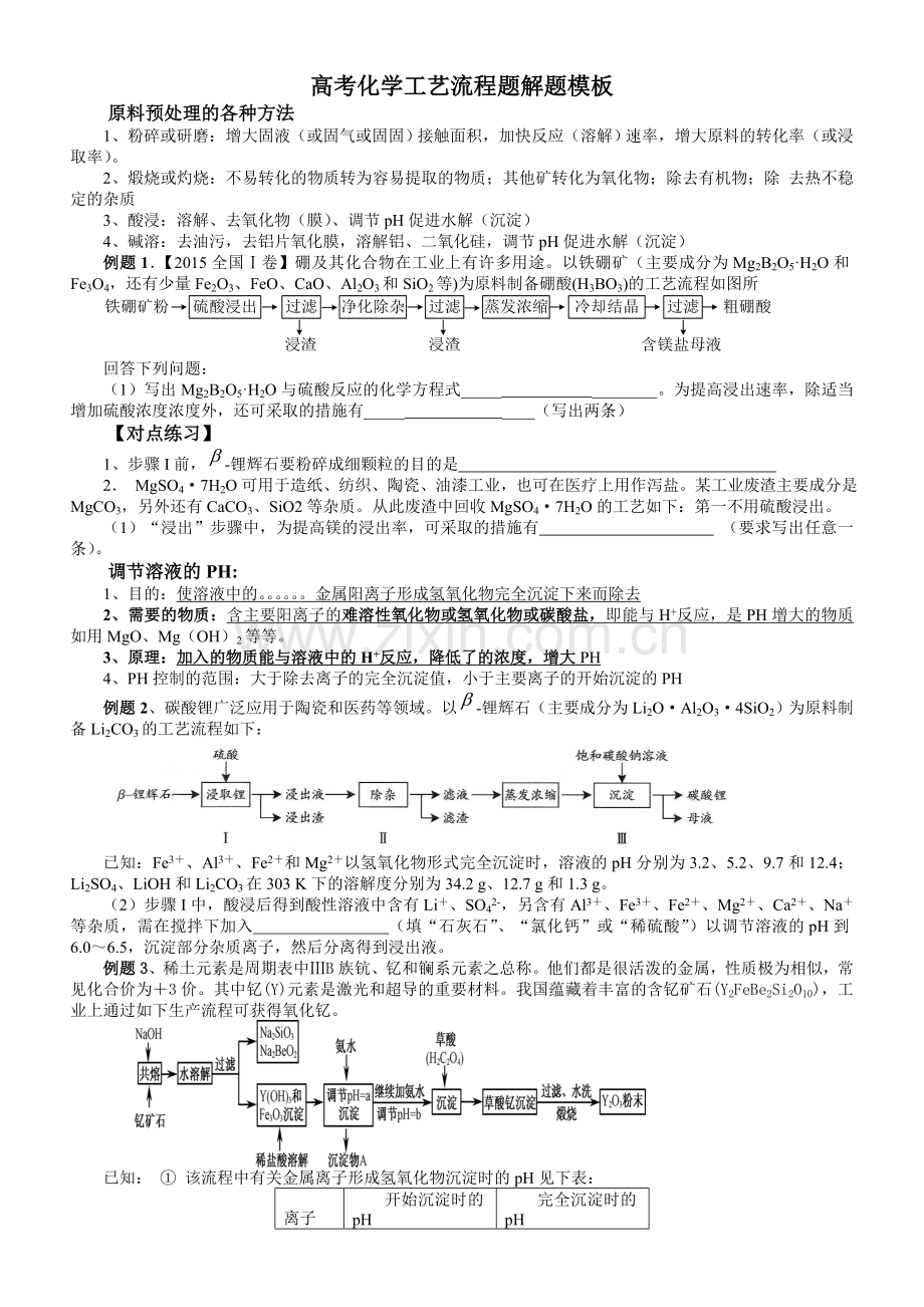 高考化学解题模板(工艺流程题)(2).doc_第1页