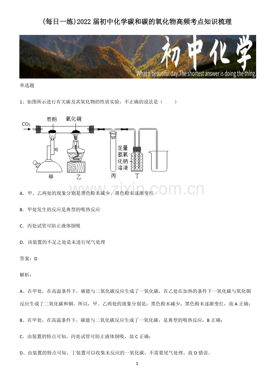 2022届初中化学碳和碳的氧化物高频考点知识梳理.pdf_第1页