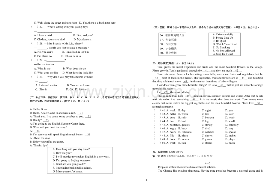 湖南省长沙市职高对口升学高二英语期末试卷.doc_第2页