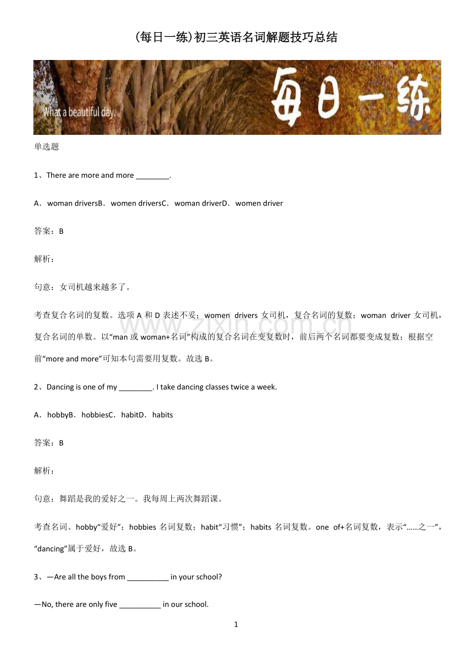 初三英语名词解题技巧总结.pdf_第1页