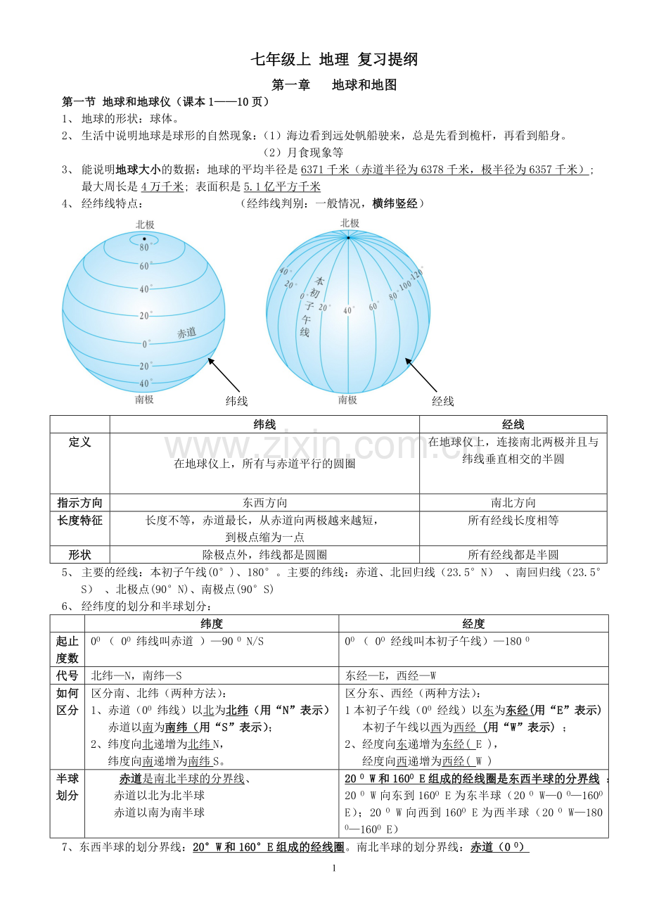 新人教版七年级地理上册复习提纲.doc_第1页