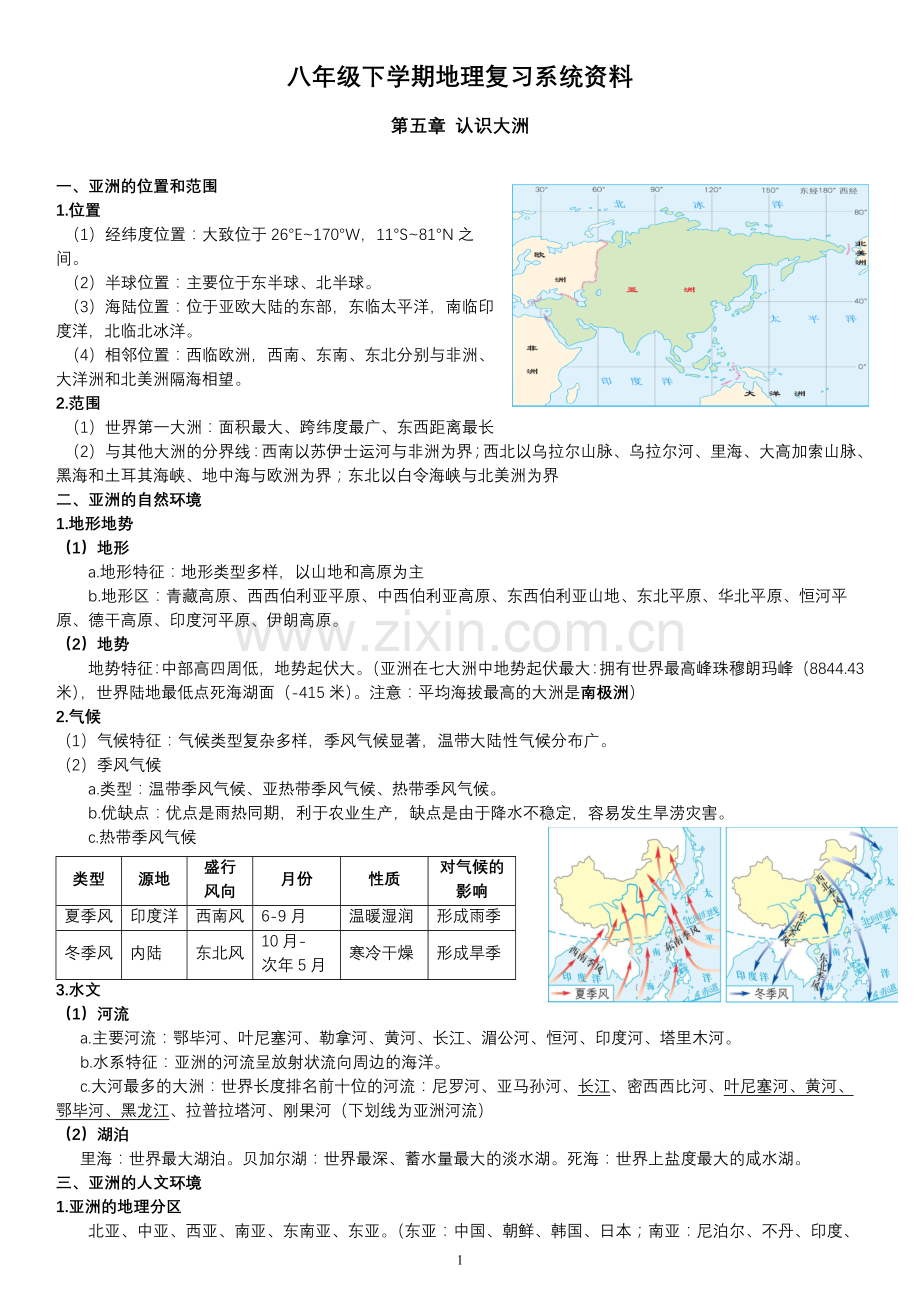 初中地理中图版八年级下册复习资料.doc_第1页