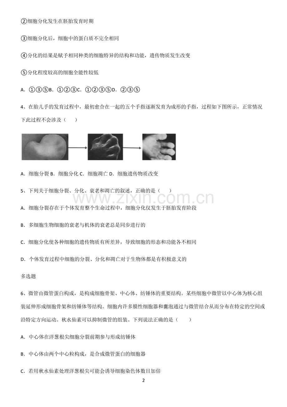 (文末附答案)人教版2022年高中生物细胞的生命历程易错知识点总结.pdf_第2页