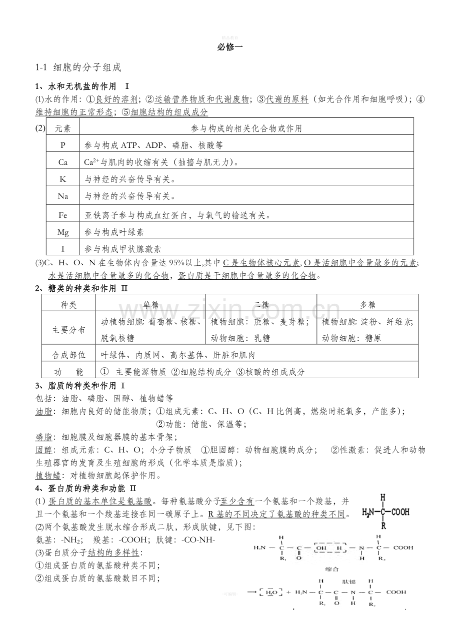 浙教版高中生物必修1知识点.doc_第1页