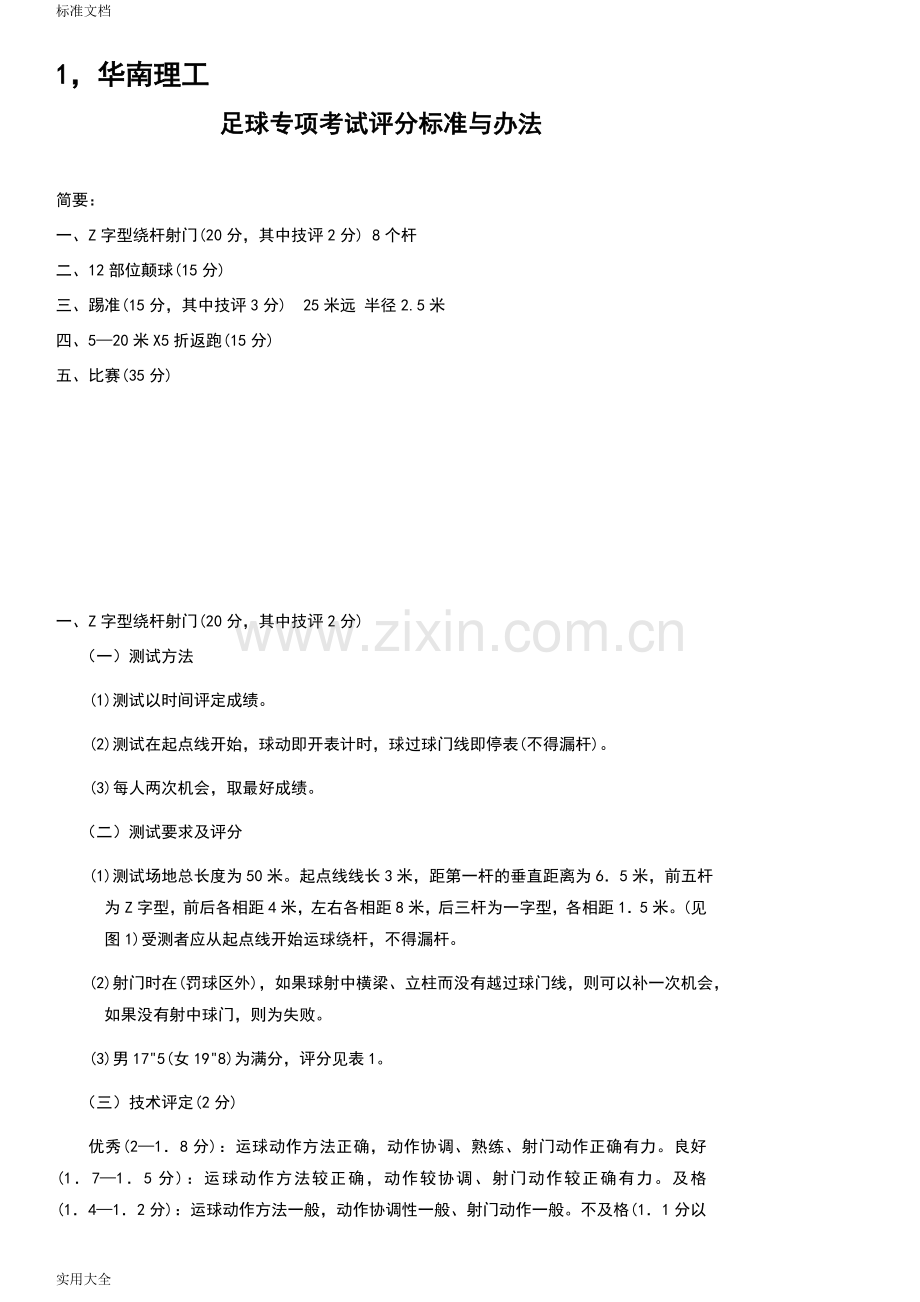 各校足球高水平测试内容及评分实用标准及录取分数总和.doc_第1页